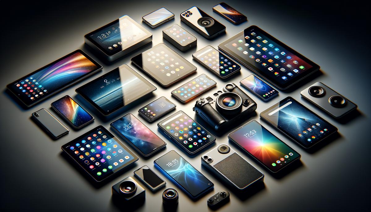 Various modern devices like smartphones and tablets next to each other.