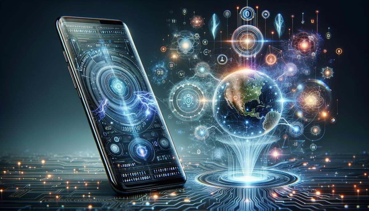A concept image showing a smartphone interacting with AI