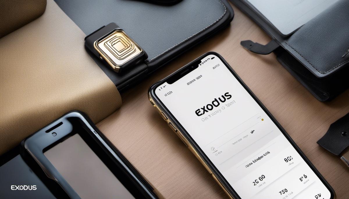 An image of a smartphone with the Exodus Wallet app open, showcasing its user-friendly interface and intuitive design