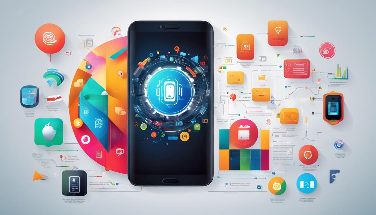 Illustration of a smartphone with various AI-related icons and graphics, symbolizing the transformative impact of AI on smartphones.